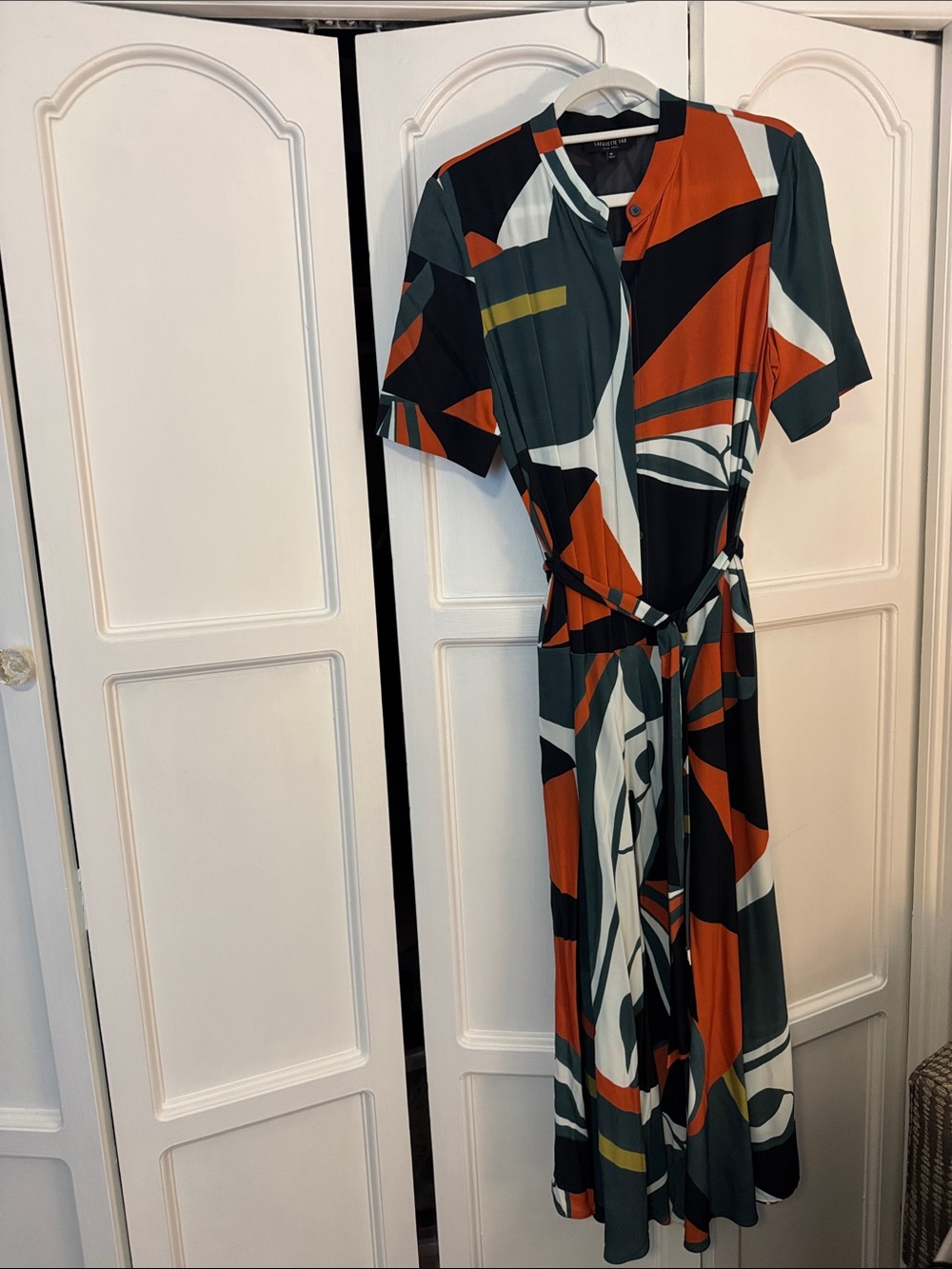 Lafayette 148 New York Multi-Color Abstract Midi Shirt Dress